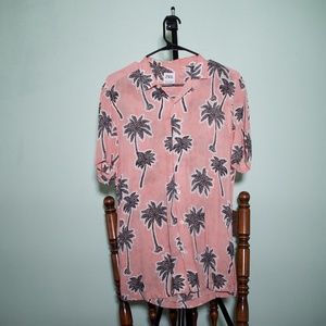Zara pink/black palm tree button up shirt M
